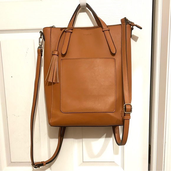 ECOSUSI Tote Bag Convertible Brown Vegan Leather Backpack/Shoulder/Handbag. - Picture 2 of 15